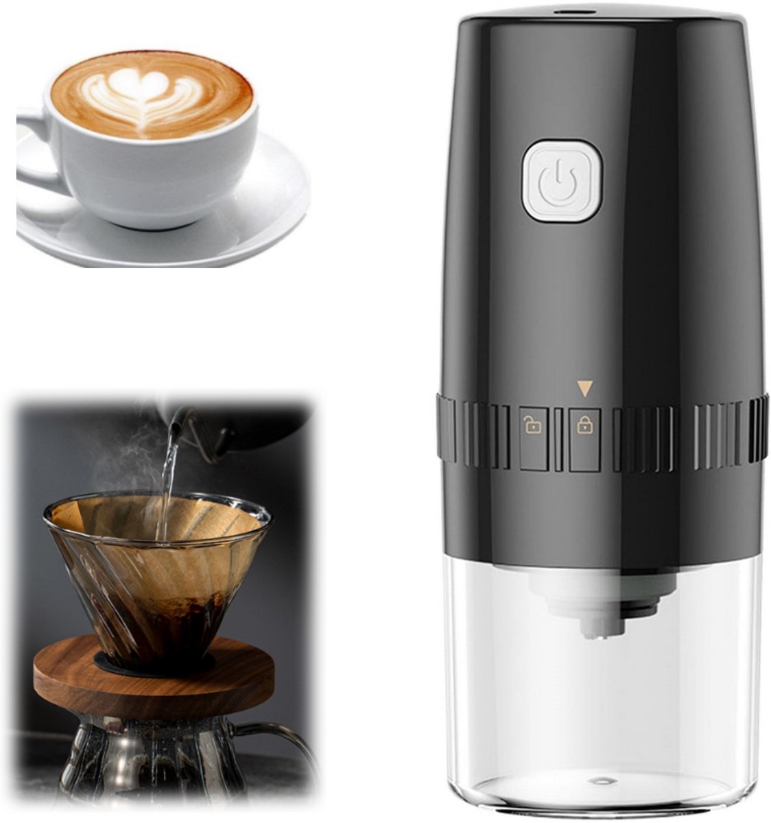 koffiemolen electrisch - koffiemolen - Elektrische koffiemolen - Draagbare peper- en zoutmolen - Instelbare grofheid - Uitgerust met automatische USB-oplading - Voor gebruik in de keuken, barbecue en eetkamer (zwart - 19*8cm)