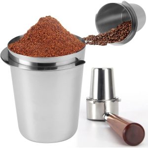 longziming -Koffiemaatbeker 51 mm - Roestvrijstalen Koffiepoederbeker voor Espressomachine - Met Handgrepen - Geschikt voor Thuis, Café en Theehuis