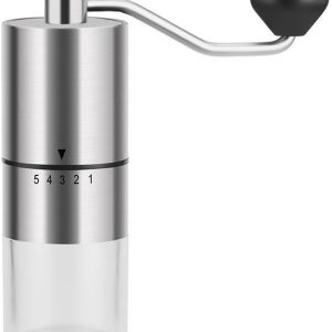 1 Handmatige koffiemolen van roestvrij staal/zwart plastic/wit plastic met conische maalschijf - Snelle en draagbare espresso- en koffiemaker, perfect Geschikt voor kamperen, reizen en kantoorgebruik