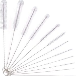 12 Stuks - Kleine Schoonmaakset - Wasborstel - Stofbindende Borstel - Schrobborstel - Schoonmaakborstel - Handige - Multifunctioneel - Voor theepotmondstukken, espressomachines, rietjes - Wit