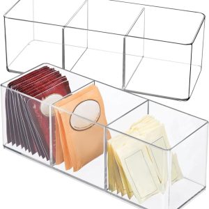 2 stuks Acryl Opbergdoos - 3 vakken - Transparante organizer voor theezakjes - koffiepads, suiker & zoetjes