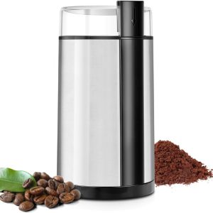 Aurixi® Coffee Grinder - Coffee Molen - Koffie Grinder - Modern - Zwart en Roestvrij staal - 9cm x 9cm x 17cm