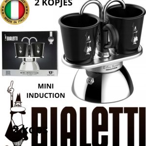 Bialetti - Set Mini Express Inductie 2tz Zwart + 2 kopjes, 2 kopjes, mini induction, koffieliefhebbers, Italië,