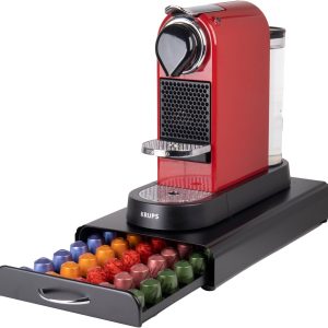 Capsulehouder met Lade - Koffiecups houder - Geschikt voor Nespresso - 50 Cups - RVS - Zwart