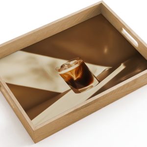 Dienblad hout 40x30 cm - Schootdienblad - Glas - Ijskoffie - Schaduw - Bruin - Borrelplank rechthoek - Plateau dienbladen