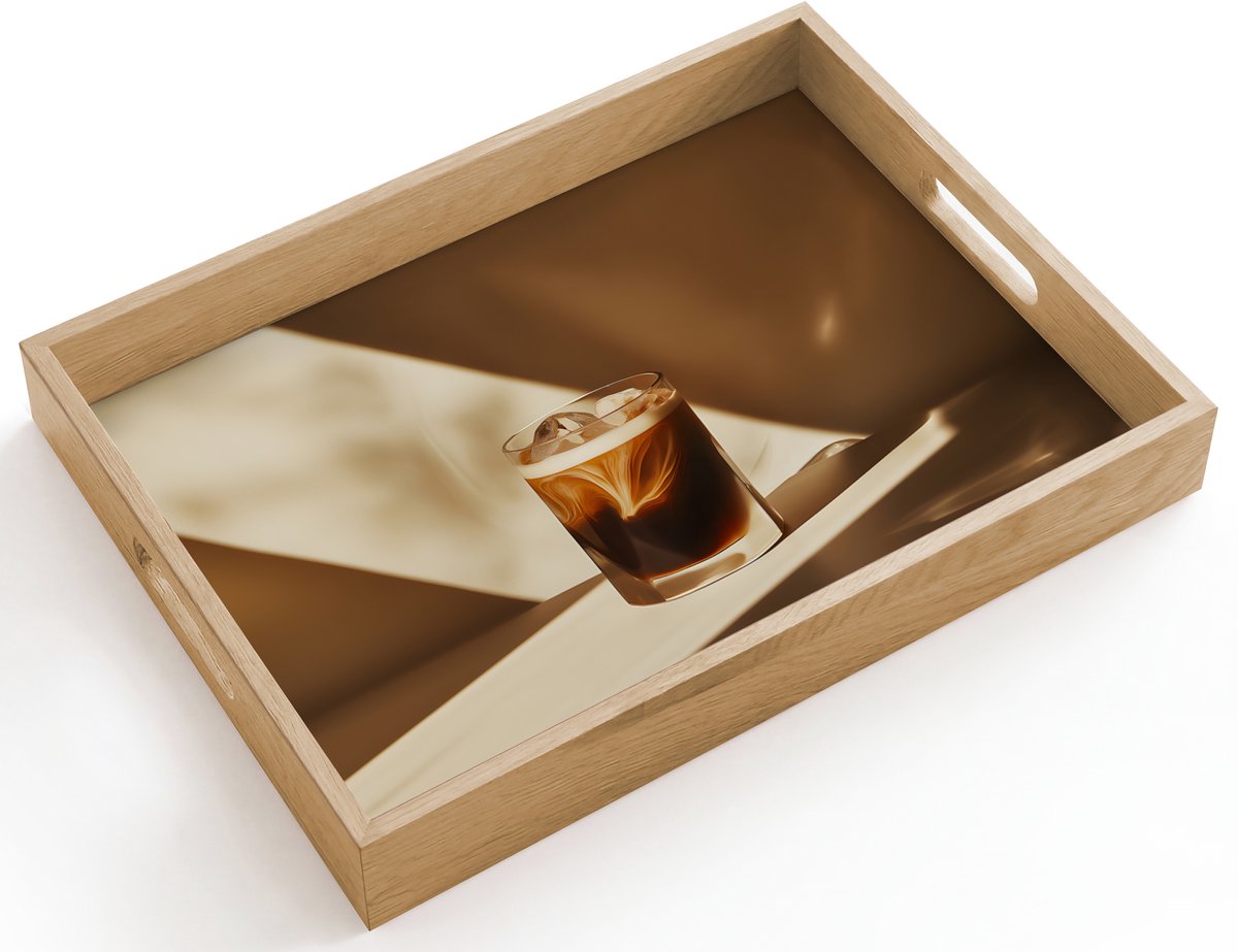 Dienblad hout 40x30 cm - Schootdienblad - Glas - Ijskoffie - Schaduw - Bruin - Borrelplank rechthoek - Plateau dienbladen