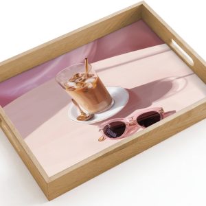 Dienblad hout 40x30 cm - Schootdienblad - Ijskoffie - Zonnebril - Goud - Borrelplank rechthoek - Plateau dienbladen