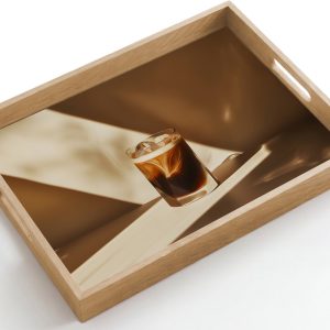Dienblad hout 50x35 cm - Schootdienblad - Glas - Ijskoffie - Schaduw - Bruin - Borrelplank rechthoek - Plateau dienbladen