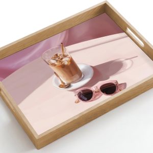 Dienblad hout 50x35 cm - Schootdienblad - Ijskoffie - Zonnebril - Goud - Borrelplank rechthoek - Plateau dienbladen