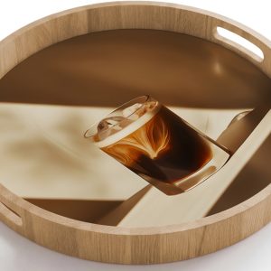 Dienblad rond 50x50 cm - Schootdienblad hout - Glas - Ijskoffie - Schaduw - Bruin - Borrelplank rechthoek - Plateau houten dienbladen