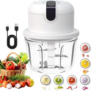 Elektrische Keuken Hakselaar - Uienhakselaar Elektrisch 350ml - USB Oplaadbaar Draadloos - Geschikt voor Uien, Fruit, Noten, Vlees, Knoflook - Wit - 1 Stuk