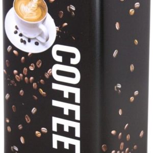 Excellent Houseware Koffieblik - zwart - coffee print - 1800 ml - rechthoekig - koffie - bewaarblikken - Koffiepads/koffiecups - filterkoffie