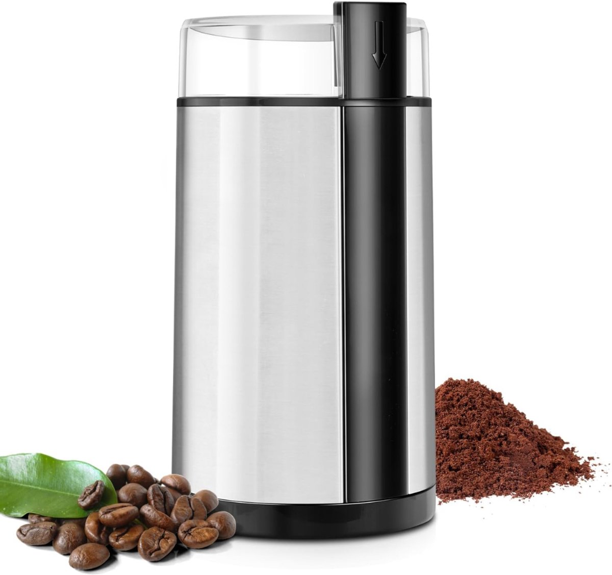 Florixa® Coffee Grinder - Coffee Molen - Koffie Grinder - Modern - Zwart/Zilver - 9cm x 9cm x 17cm