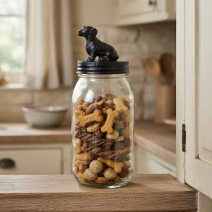 Glazen Voorraadpot met Teckel deksel Ø 8x22 cm - Voorraadbus glas hond