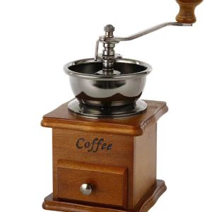 Handkoffiemolen - koffiebonenmaler - handzaam - vintage stijl - gietijzer - met slinger - houten lade - 17 x 10,5 x 10,5 cm