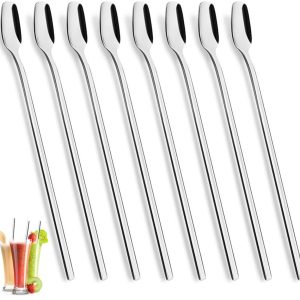 Ibenzoa® Lange Roestvrijstalen Lepelset voor Ijskoffie, Cocktails en Desserts, 8-delig