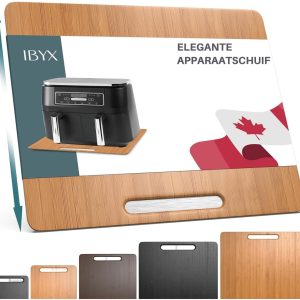 Ibyx Bamboe Schuifplank - Krasvrije Onderzetter met Wieltjes voor Koffiezetapparaat, Airfryer & Espressomachine - Keuken Organizer