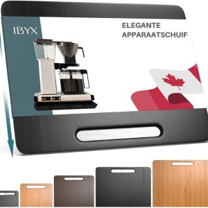 Ibyx Bamboe Schuifplank - Krasvrije Onderzetter met Wieltjes voor Koffiezetapparaat, Airfryer & Espressomachine - Keuken Organizer