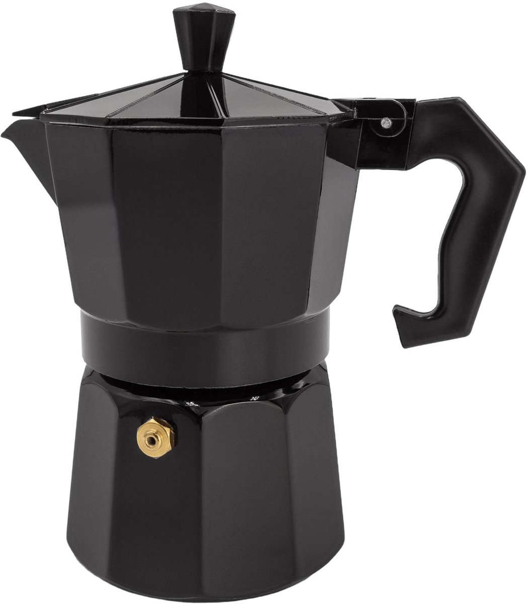Intirilife Espressomaker aluminium - zwart - 3 kopjes mokkapot, 160 ml Italiaanse koffie, koffiezetapparaat geschikt voor gas, keramische kookplaat, elektrische kookplaat