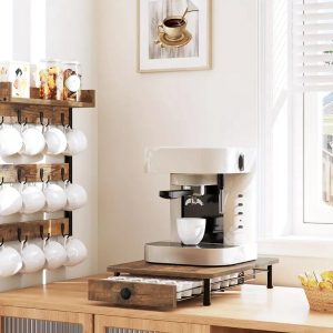 Koffiecapsulehouder in Bruin & Zwart - Luxe Metalen Capsule Dispenser met Stevige Basis en Morsbestendig Ontwerp (40L×30B×9H cm)