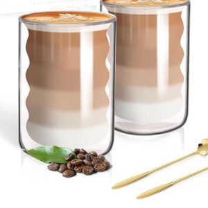 Latte Macchiato glazenset (2 x 400 ml) dubbelwandige glazen, dubbelwandige koffieglazen, theeglazen, cappuccinoglazen, ijskoffie, glazen, thermoglazen, dubbelwandige espressokopjes, glas met 2