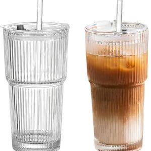 Matcha-glazen met Rietje en Deksel - Perfect voor Ijskoffie, Bubble Tea en Smoothies - 600 ml