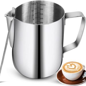 Melkopschuimkan - Latte Art Kan - Precieze Maatverdeling - Ergonomisch Handvat - 350 Ml Roestvrij Staal - 1 Stuk - Voor Espressomachine En Cafe - Zliver