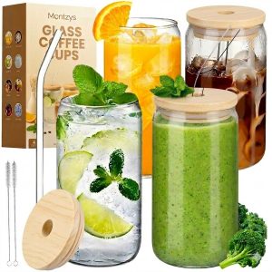 Montzys® Latte Macchiato Glazen - 4 Stuks - Koffie Drinkbeker 500ML - Koffiebeker - Cocktail & Ijskoffie Glas - Theemok - Inclusief Glazen Rietjes & Mixers