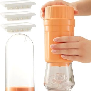 OUTARO-Set van 3 Oranje IJsblokjesvormen - Draaibare Vorm - Gemakkelijk Los Te Maken - 10 Blokjes Per Stuk - Voor Dranken, Cocktails & IJskoffie