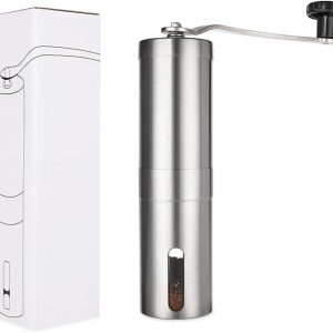 REN®Coffee Grinder - Moka Pot - Koffiemolens - met traploze instelling van de maalgraad - Roestvrijstalen - Zilver - 5cm x 5cm x 20cm