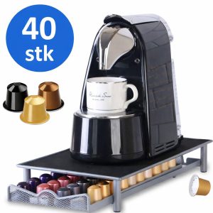 TJ Essentials Capsulehouder Geschikt voor Nespresso Cups - 1 Lade - 40 Capsules - Zwart Metaal - Antislip - Koffiecups Houder