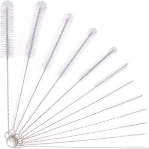 TOVBMUP Reinigingsborstels - 12 stuks - Lengte 21 cm - Flessenreinigingsborstels - Melkslangborstels - Geschikt voor theepotuitlopen, espressomachines, drinkrietjes - Nylon slangborstelset