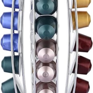 Zilveren Koffiecapsulehouder voor Nespresso Classic - Organizer voor 40 Capsules - Elegant Metalen Ontwerp (38,5 cm Hoog)