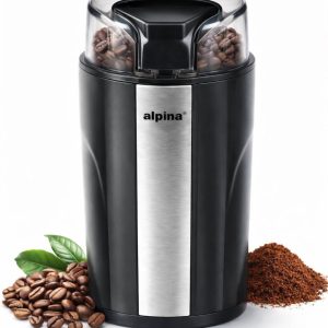 alpina Elektrische Koffiemolen - 70g Koffiemaler - Coffee Grinder - Bonenmaler - Koffiebonen Maler en Kruidenmolen - RVS - Zwart