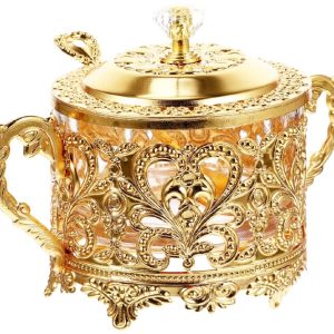 longziming -Decoratieve Opbergpot - Europese Voorraadbus - Veilige Opslag Van Kruiden En Noten - Dubbele Handvatten Voor Gemak - Hoogwaardig Glas En Ijzer - Vintage Design Voor Luxe Uitstraling - 1 Stuk