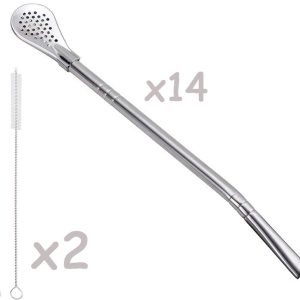 14x Herbruikbare RVS Rietjes - Duurzame Metalen Drinkrietjes met 4 Reinigingsborstels - Voor Smoothies, Cocktails en IJskoffie - Zilver