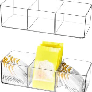 Acryl Theezakjes Opbergdoos - Organizer voor Theezakjes, Koffiepads, Suiker en Sweeteners met 3 Compartimenten