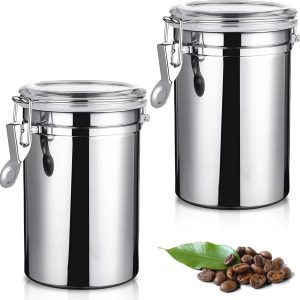 Airtight Koffietin Set van 2, RVS Koffiebonenhouder van 1110 ml, Ideaal voor Koffie, Noten en Theebladeren - Zilver