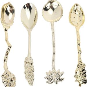 Allecto Plus - Vintage Mini Legering Koffie Thee Lepel Set van 4 - Ijs Dessert Roeren - Thee Koffie Servies - Vrije Tijd Thuis - Goud - Duurzaam Koffielepeltje - Stijlvol Theelepeltje - Luxe Dessertlepeltjes.