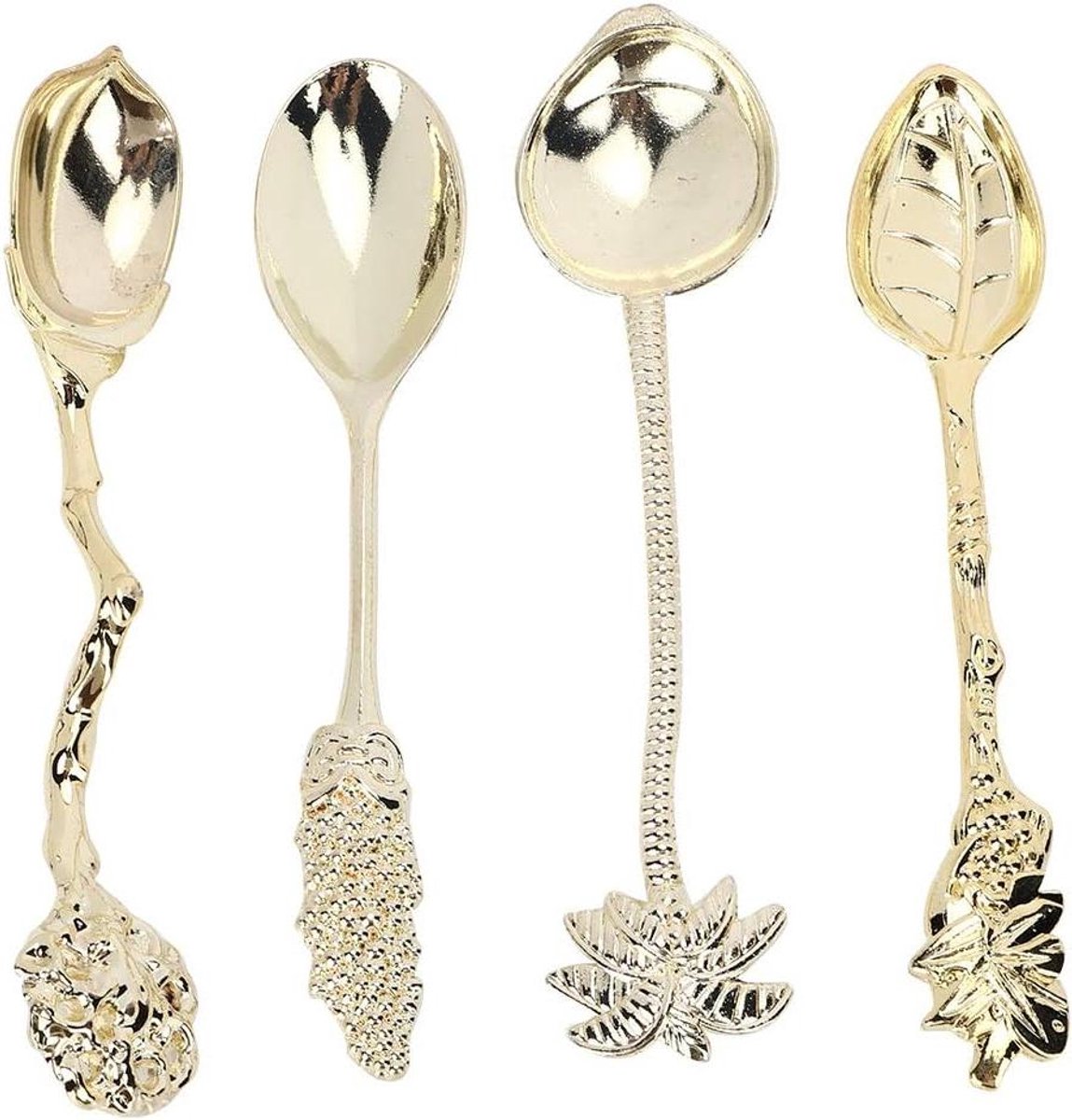 Allecto Plus - Vintage Mini Legering Koffie Thee Lepel Set van 4 - Ijs Dessert Roeren - Thee Koffie Servies - Vrije Tijd Thuis - Goud - Duurzaam Koffielepeltje - Stijlvol Theelepeltje - Luxe Dessertlepeltjes.