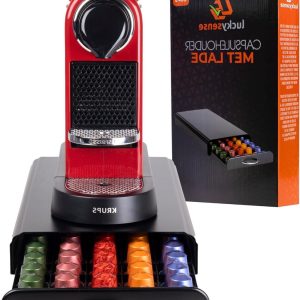 Capsulehouder met Lade voor Nespresso - 50 Koffie Capsules Opberger - RVS Zwart
