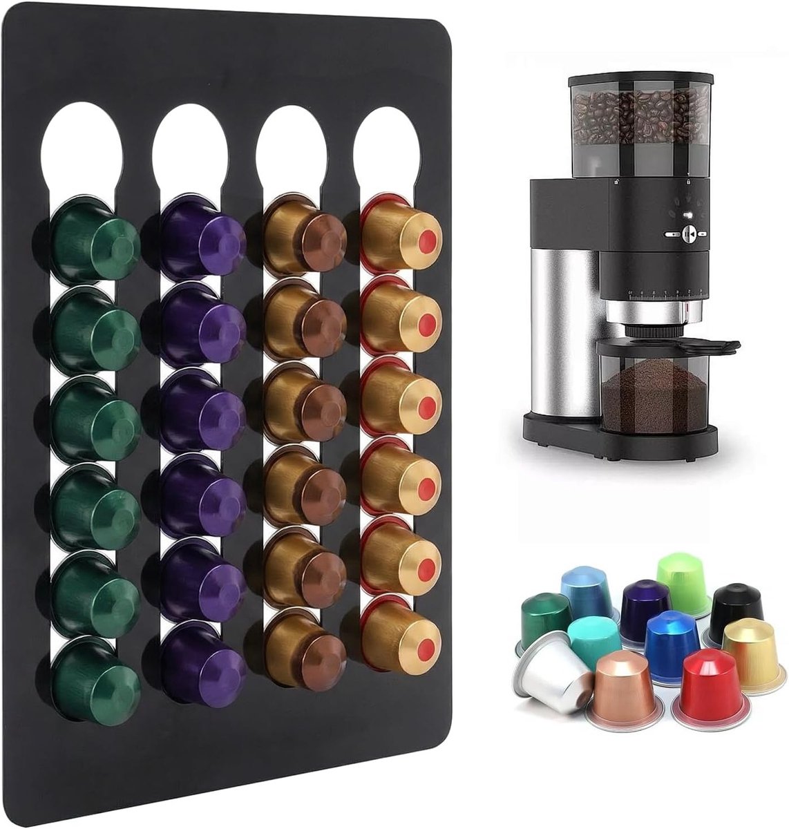 Capsulehouder voor Nespresso capsules - 20 stuks, opbergoplossing voor koffiecapsules, ideaal voor keukenwanden en kasten