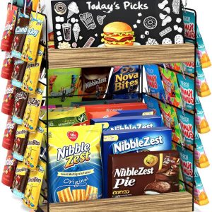Draaibaar Snackrek - Opbergrek Hout - Ruimtebesparend Tonen - 5 Etages 360 Graden - 28x28x39cm - Rustiek Bruin