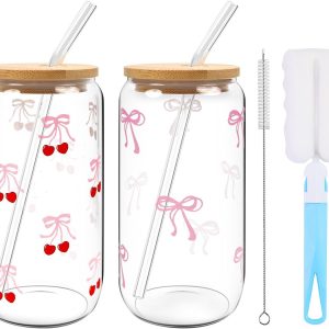 Drinkglazen met Rietje - IJskoffie Glazen - Cocktails Mixen - Lekvrij Ontwerp - 500ml Capaciteit - Transparant