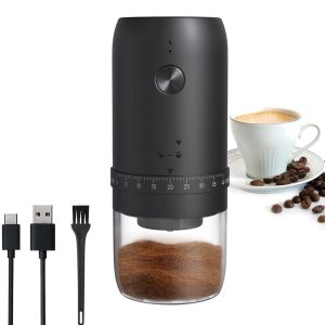 Elektrische koffiemolen, bonenmaler met 40 nauwkeurige maalinstellingen, oplaadbaar via USB, draagbare keramische molen - Ideaal voor op kantoor, op reis en tijdens het kamperen (Zwart)