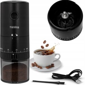 Elektrische koffiemolen, draadloos, 30 W, kegelmolen met keramisch maalwerk, USB-C batterij 2000 mAh, instelbare maalgraad, draagbare espressomolen voor thuis en op reis, 25 g, roestvrij staal