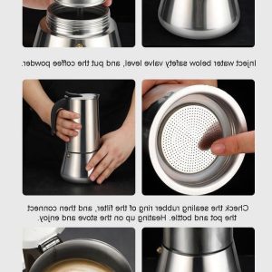 Espresso Moka Pot van RVS, 300 ml Percolator voor Koffie, Geschikt voor Alle Hobs en Kamperen