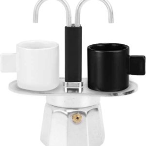 Espressomachine met 2 kopjes, klassiek Italiaans koffiezetapparaat met kookplaat, doe-het-zelf conduit koffiepot voor thuiscafé, 100 ml dubbele kop.