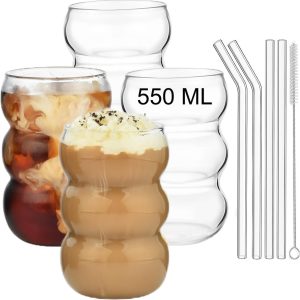 Famanu - Bubble drinkglazen set van 4 - 550 ml - Voor latte macchiato en ijskoffie