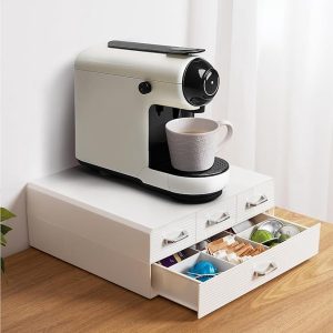 Famanu - Crèmekleurige capsulehouder met 4 lades, moderne organizer voor koffiecups en accessoires